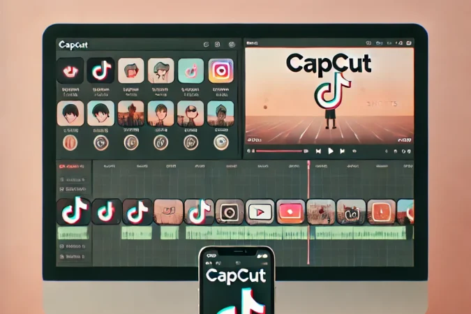 LastAI - A YouTube thumbnail for a tutorial about using the CapCut video editor for TikTok, Instagram, and YouTube Shorts. The background shows a video editing