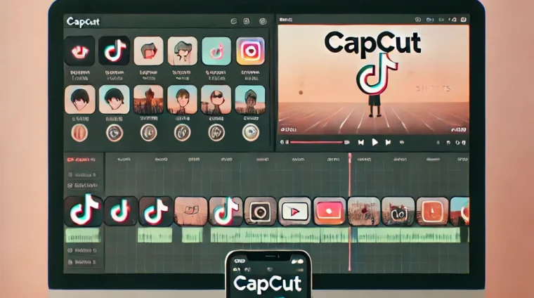 LastAI - A YouTube thumbnail for a tutorial about using the CapCut video editor for TikTok, Instagram, and YouTube Shorts. The background shows a video editing